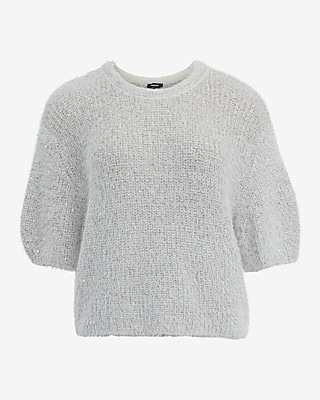 Fuzzy Sequin Crew Neck Short Sleeve Relaxed Sweater