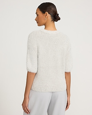 Fuzzy Sequin Crew Neck Short Sleeve Relaxed Sweater