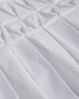 Poplin Textured Pleated V-Neck Balloon Sleeve Top