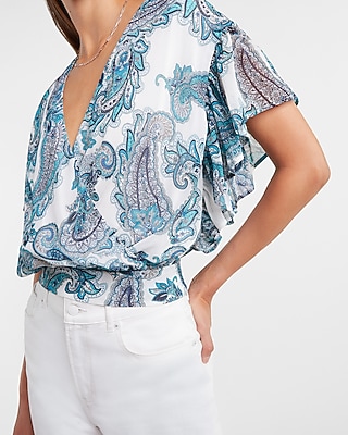 Paisley Wrap Front Ruffle Top