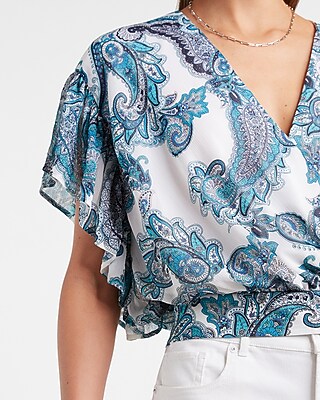 Paisley Wrap Front Ruffle Top