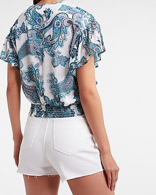 Paisley Wrap Front Ruffle Top