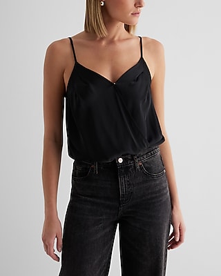 Satin Pleated Faux Wrap Cami Bodysuit