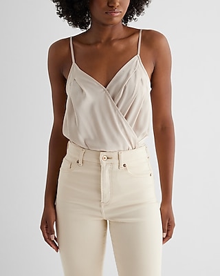 Satin Pleated Faux Wrap Cami Bodysuit | Express