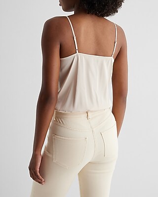 Satin Pleated Faux Wrap Cami Bodysuit | Express