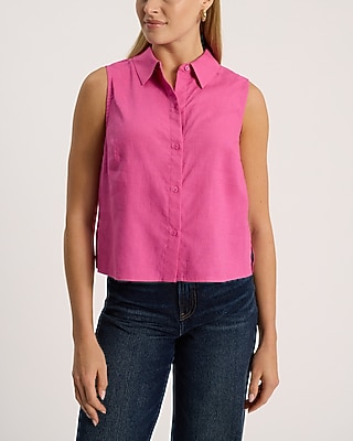 Linen-blend Sleeveless Portofino Shirt | Express