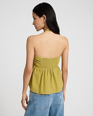 Ruched Tie Halter Sleeveless Top