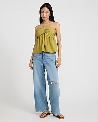 Ruched Tie Halter Sleeveless Top