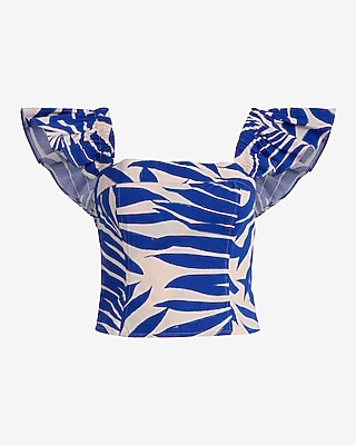Printed Square Neck Flutter Sleeve Top