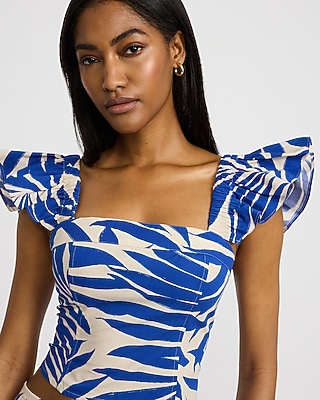 Printed Square Neck Flutter Sleeve Top