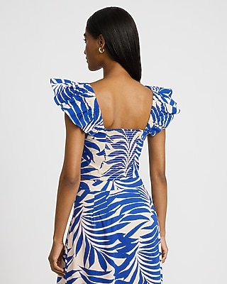 Printed Square Neck Flutter Sleeve Top