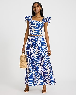 Printed Square Neck Flutter Sleeve Top