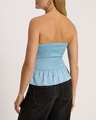 Satin Strapless Twist Front Peplum Tube Top