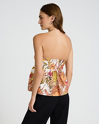 Floral Ruched Tie Halter Sleeveless Top