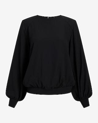Satin Long Sleeve Padded Shoulder Top