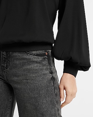 Satin Long Sleeve Padded Shoulder Top