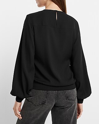 Satin Long Sleeve Padded Shoulder Top