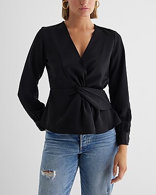 V-neck Long Sleeve Twist Front Top | Express