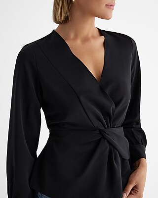 V-neck Long Sleeve Twist Front Top | Express