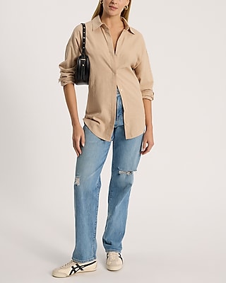 Linen-Blend Boyfriend Portofino Shirt