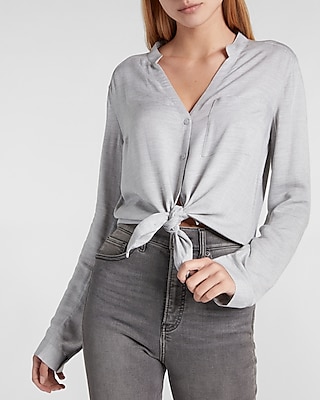 Solid Band Collar Rayon Shirt