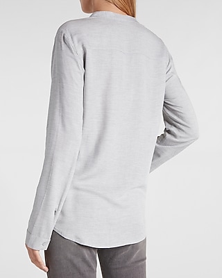 Solid Band Collar Rayon Shirt