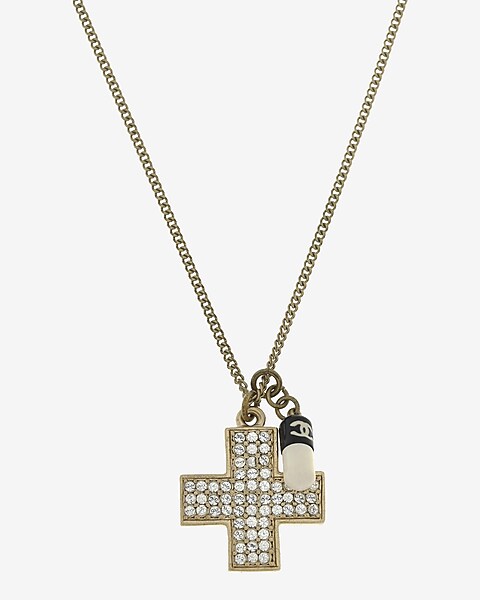Chanel Cc Logo Cross Rhinestone Pendant Necklace Authenticated By Lxr |  Express
