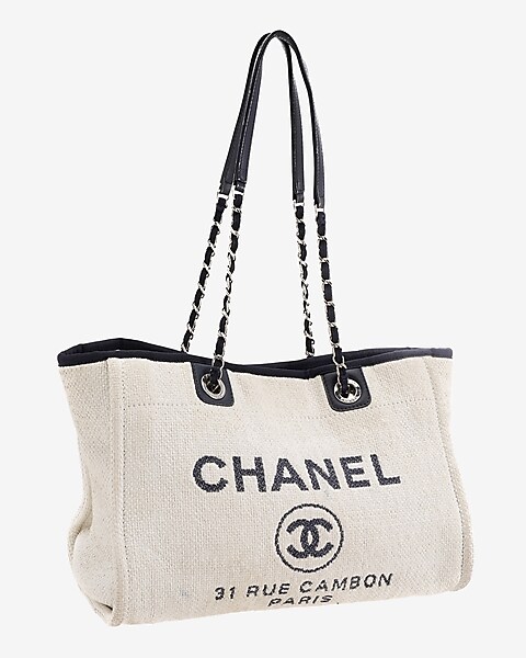 CHANEL LIGHT GREY CANVAS SMALL DEAUVILLE TOTE - My Luxury Bargain