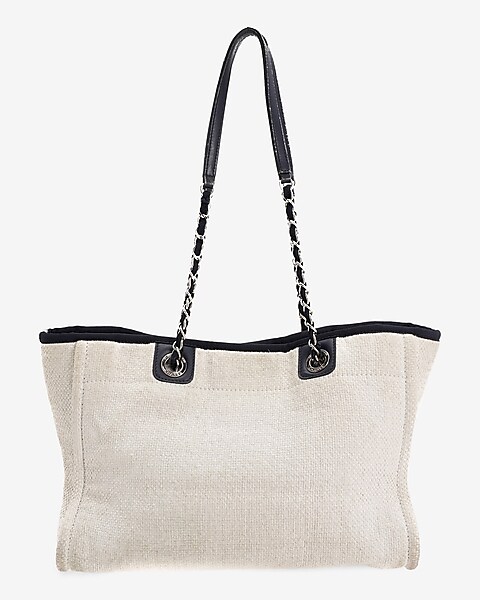 CHANEL LIGHT GREY CANVAS SMALL DEAUVILLE TOTE - My Luxury Bargain