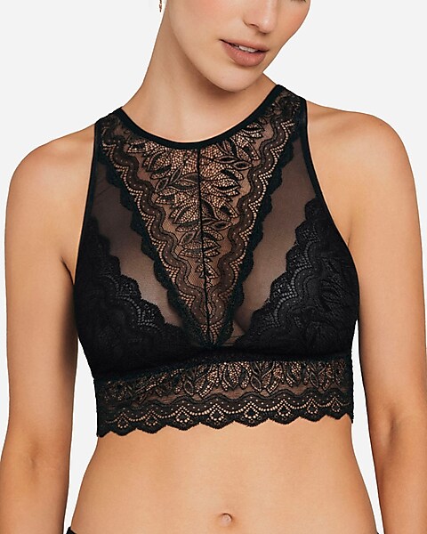 Leonisa Sheer Black Lace Bustier Bralette with Underwire