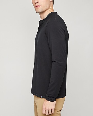 Men's Long Sleeve Button Henley - Black XL by LNA Clothing