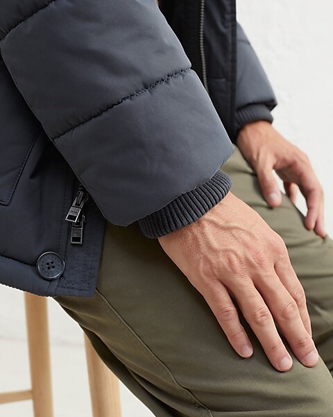 Dark Blue Jacket with Hot Pink Lining. Zipper Placket Stock Photo
