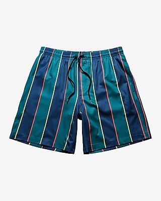 Brooklyn Cloth Vertical Stripe Split Swim Shorts | Express
