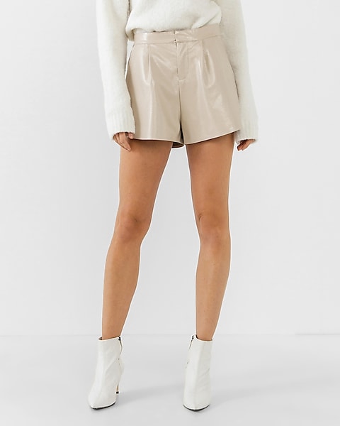 Grey Lab High Waisted Pleated Faux Leather Shorts