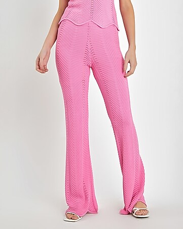 High-Waisted Wide-Leg Knit Pants in Pink - Retro, Indie and Unique