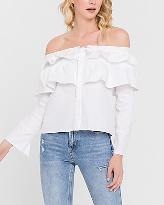 white off the shoulder top with ruffles