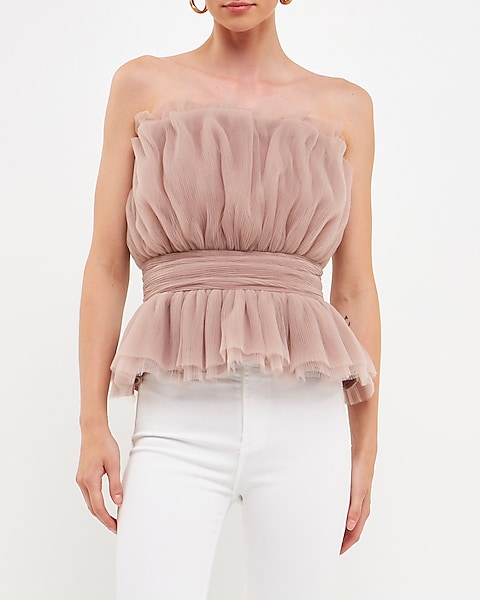 Summer Milky Pink Tulle Tube Top- FINAL SALE – Mesh