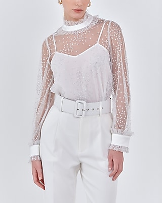 Endless Rose Gridded Mesh Feathered Cropped Top | Express