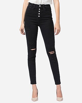 super skinny high waisted black ripped jeans