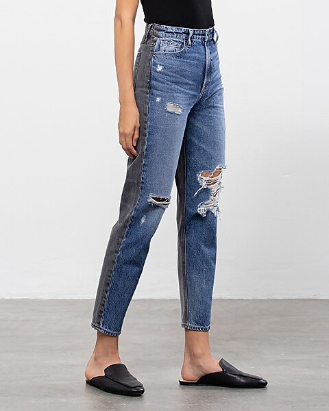 Hidden Jeans Two-Tone Distressed Mom Jean