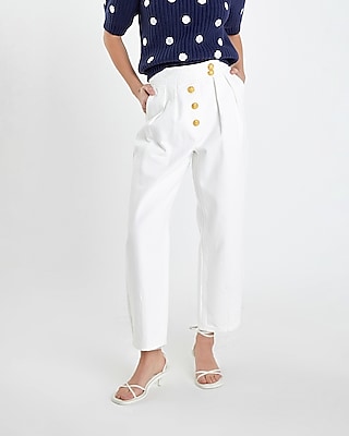 High Waisted Feather Hem Cropped Wide Leg Pant