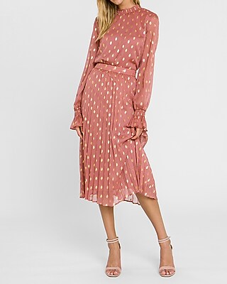 rose long sleeve pleated midi dress