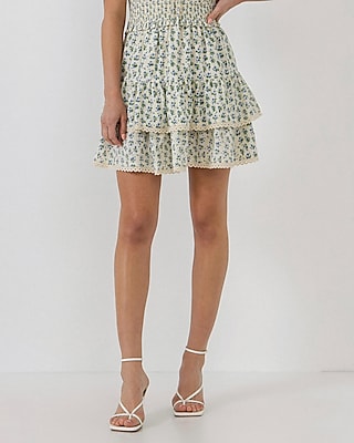 Free the Roses Floral Lace Trim Mini Skirt