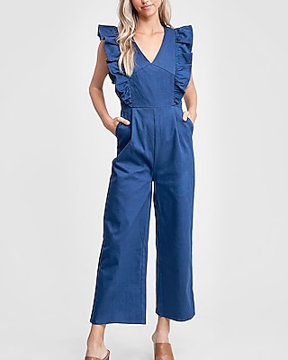 denim ruffle jumpsuit