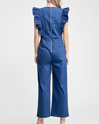 denim ruffle jumpsuit