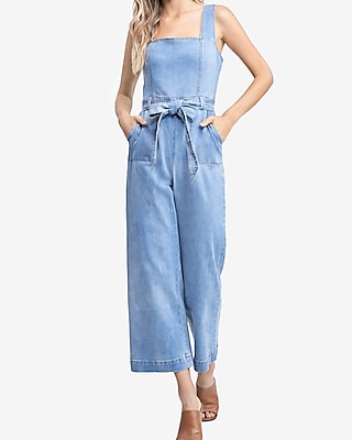 tie waist denim jumpsuit