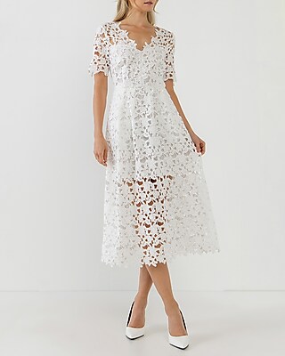 White lace midi dress hotsell with sleeves