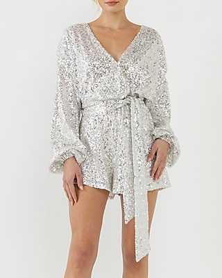 Looking Up To You Lace Long Sleeve Belted Romper (Off White)