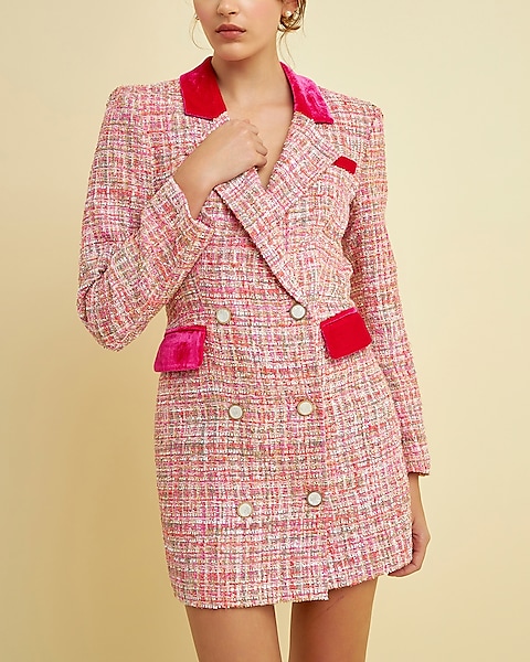Work,Cocktail & Party Endless Rose Premium Tweed Blazer Mini Dress Pink Women's Xs