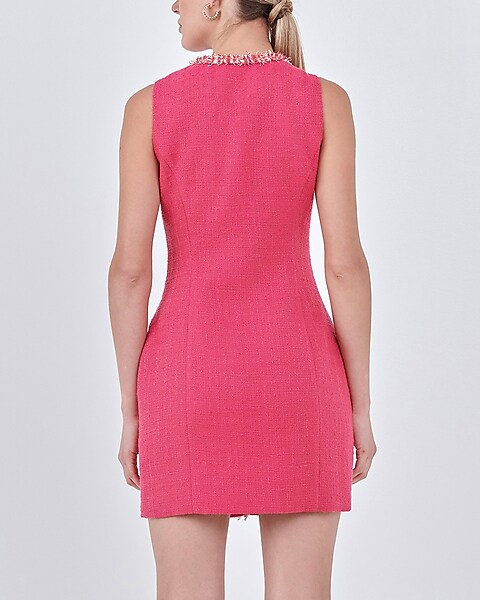Endless Rose Women's Tweed Trim Sleeveless Dress - Fuchsia - Size Xs